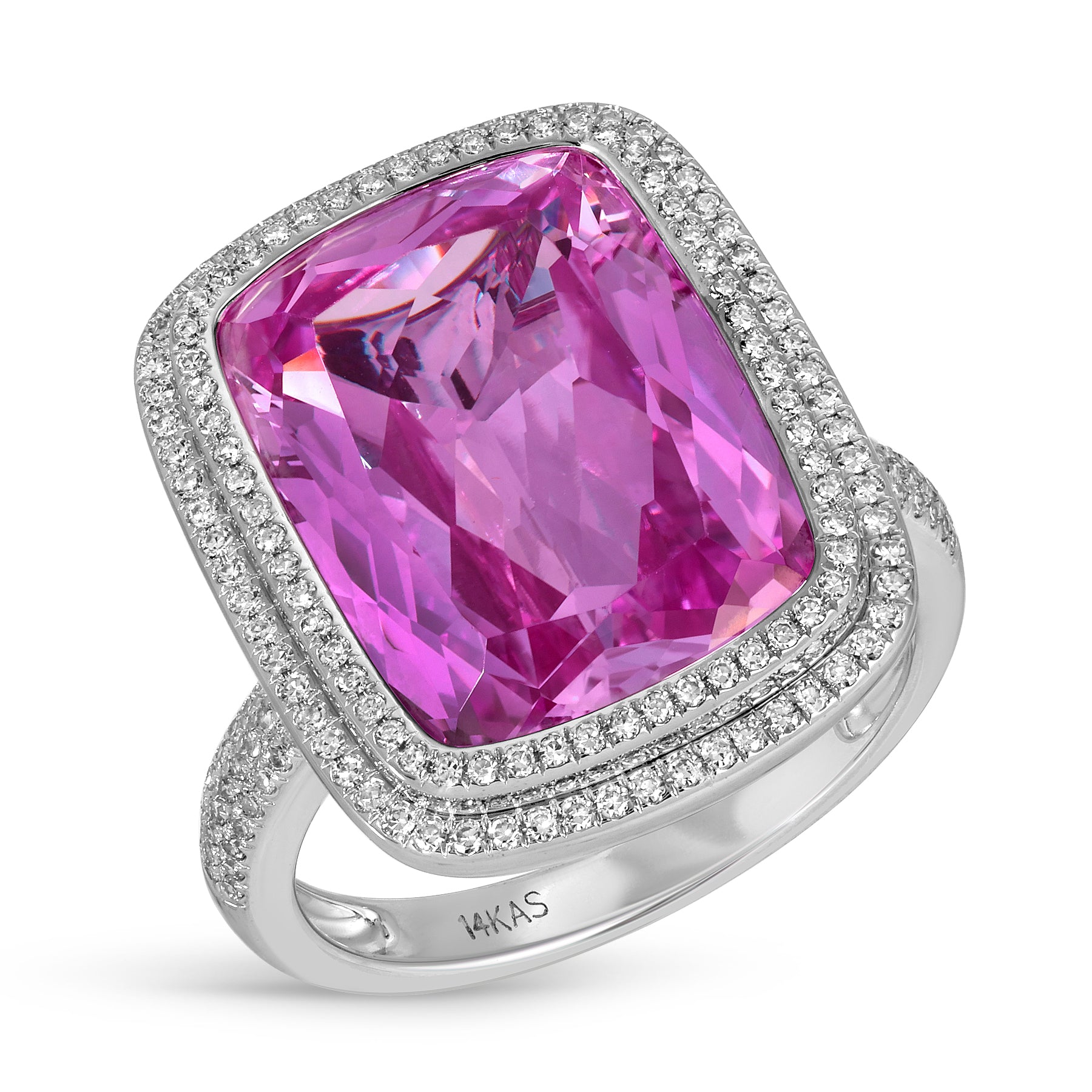 14KT White Gold Pink Topaz Diamond Rose Prism Ring