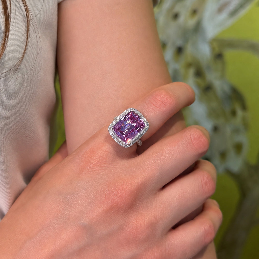 14KT White Gold Pink Topaz Diamond Rose Prism Ring