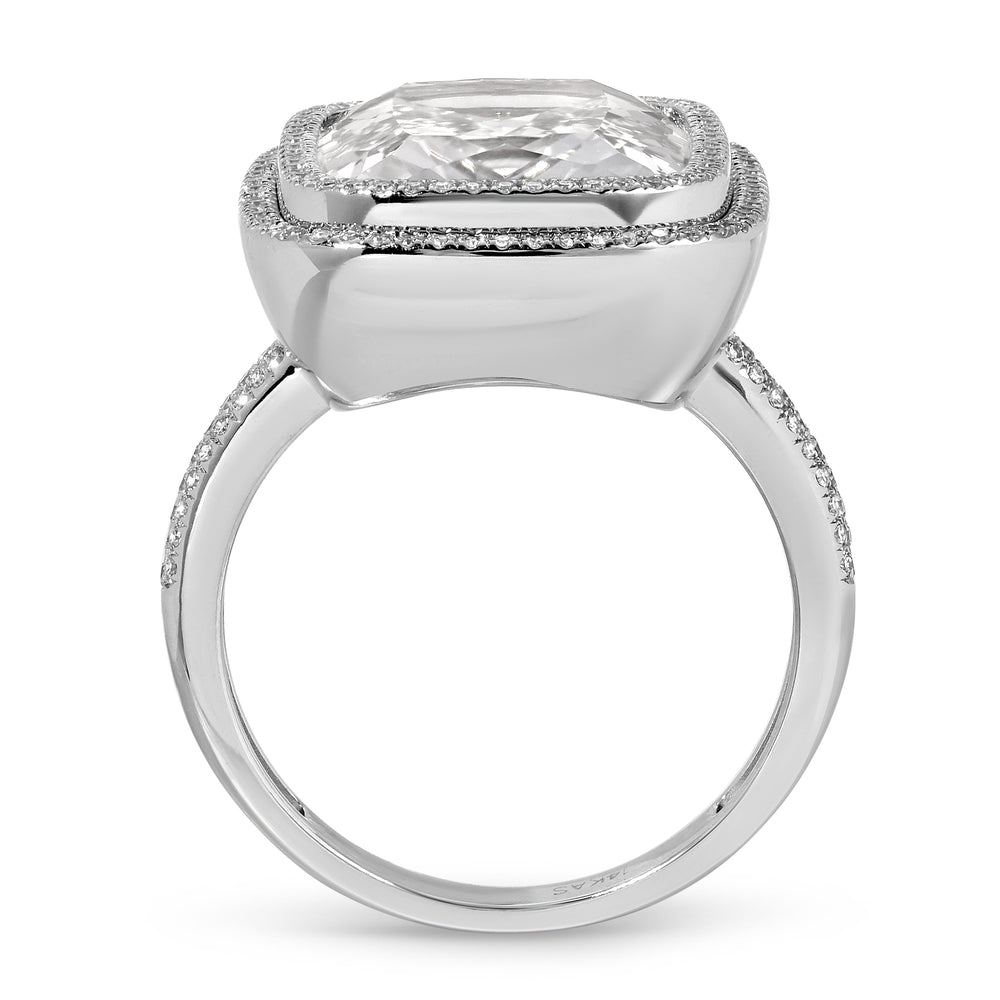 14KT White Gold White Topaz Diamond Glace Prism Ring