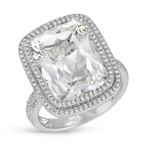 14KT White Gold White Topaz Diamond Glace Prism Ring