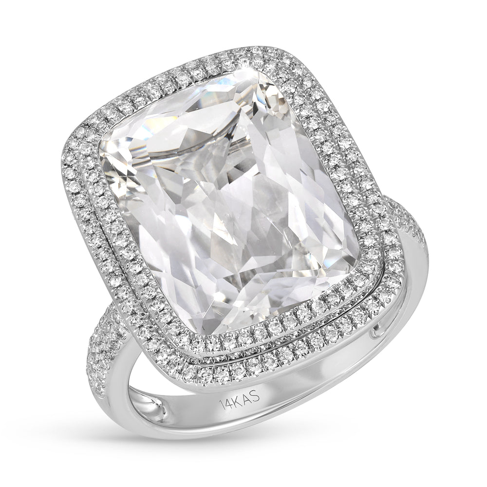 14KT White Gold White Topaz Diamond Glace Prism Ring