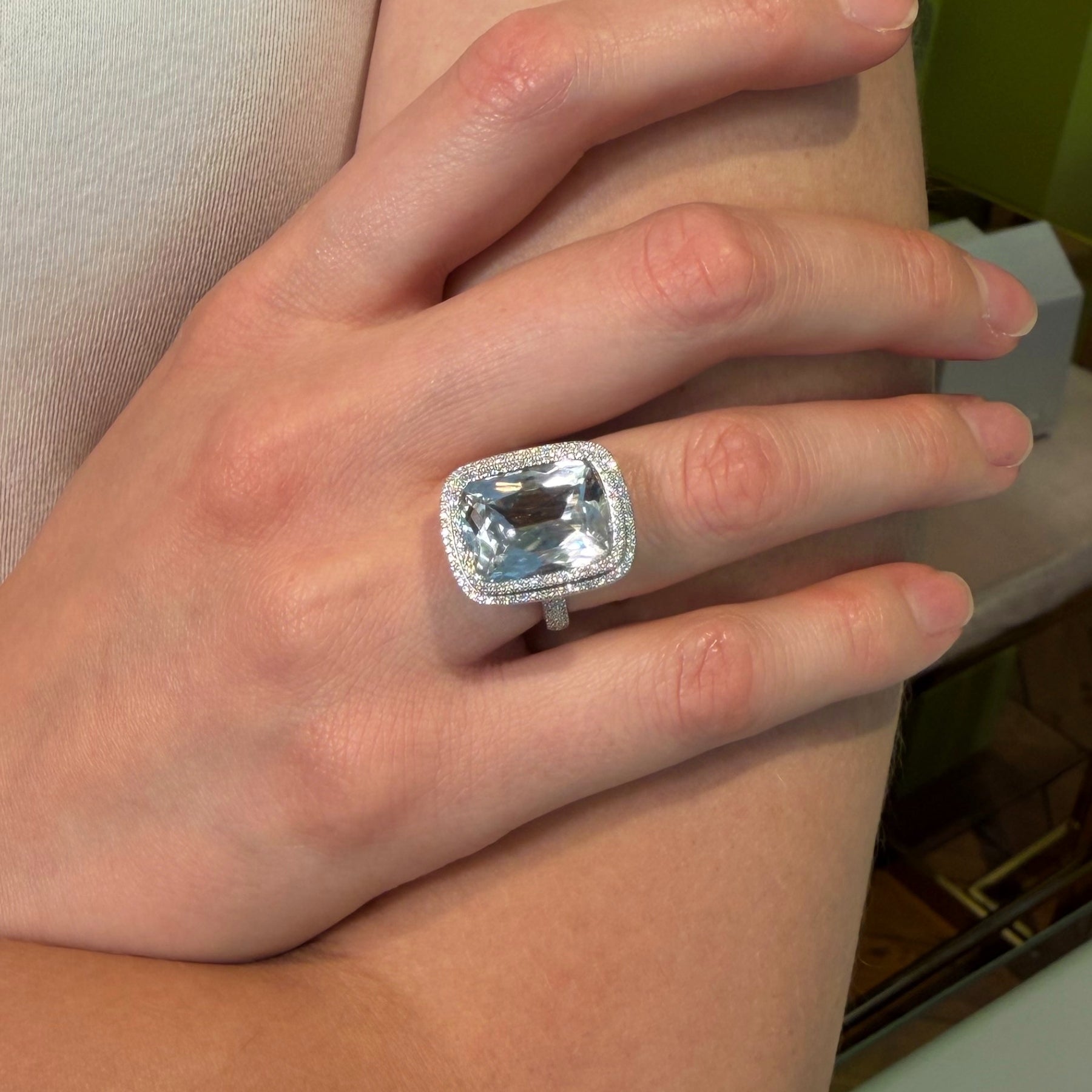 14KT White Gold White Topaz Diamond Glace Prism Ring