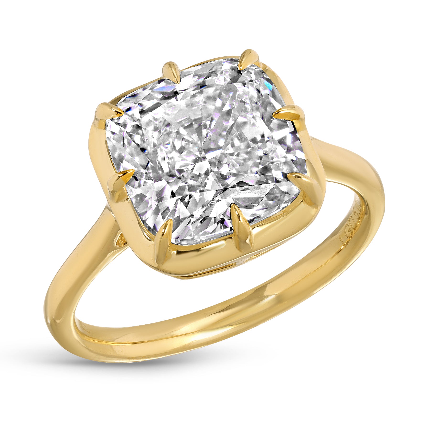 5.05ct Square Cushion Cut Lab Grown Diamond Ring Set in 14KT Yellow Gold