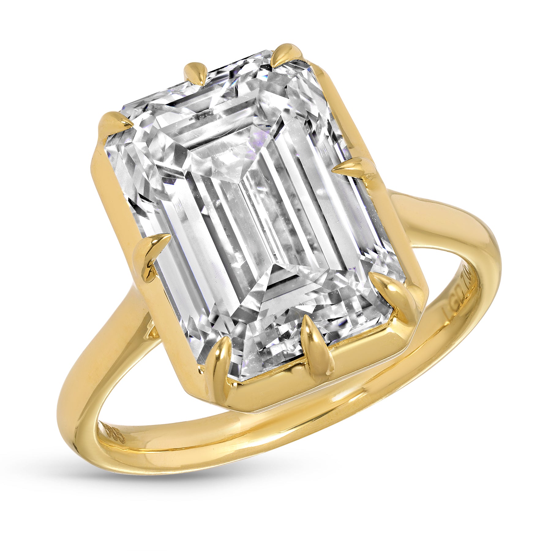 7.06ct Emerald Cut Lab Grown Diamond Ring Set in 14KT Yellow Gold