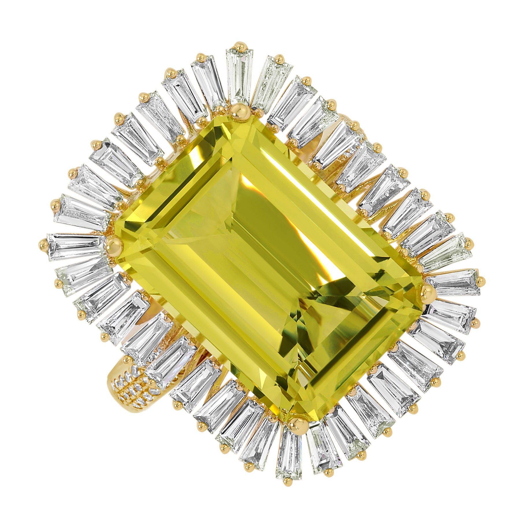 18KT Yellow Gold Lemon Quartz Baguette Diamond Luxe Fauna Ring
