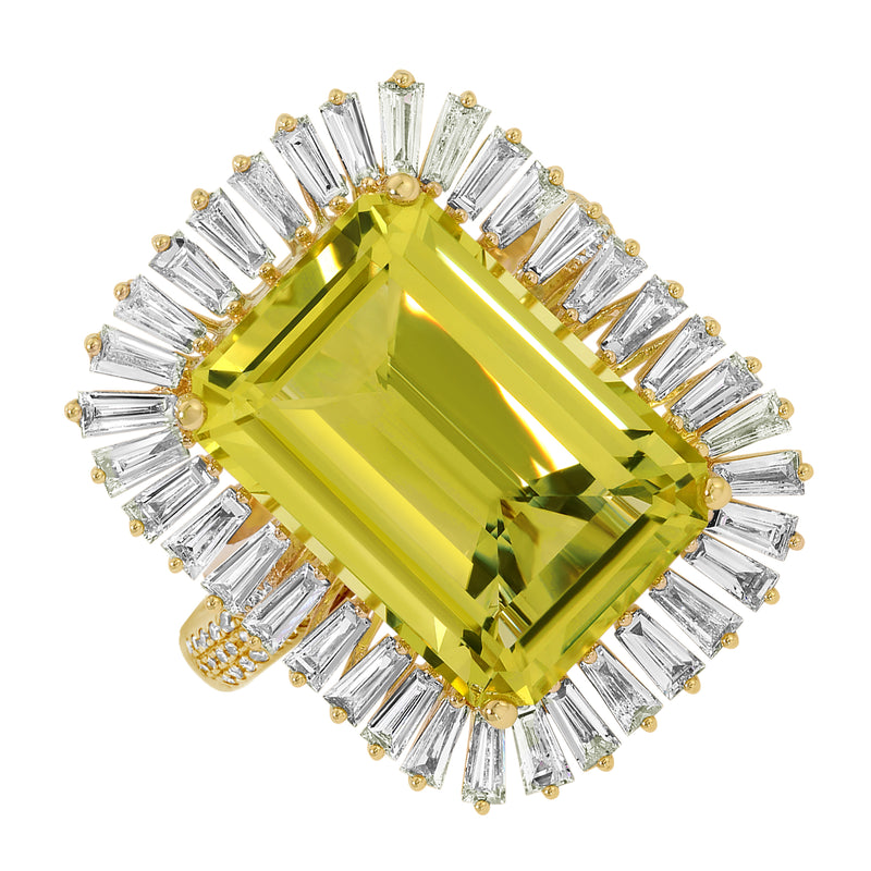 18KT Yellow Gold Lemon Quartz Baguette Diamond Luxe Fauna Ring