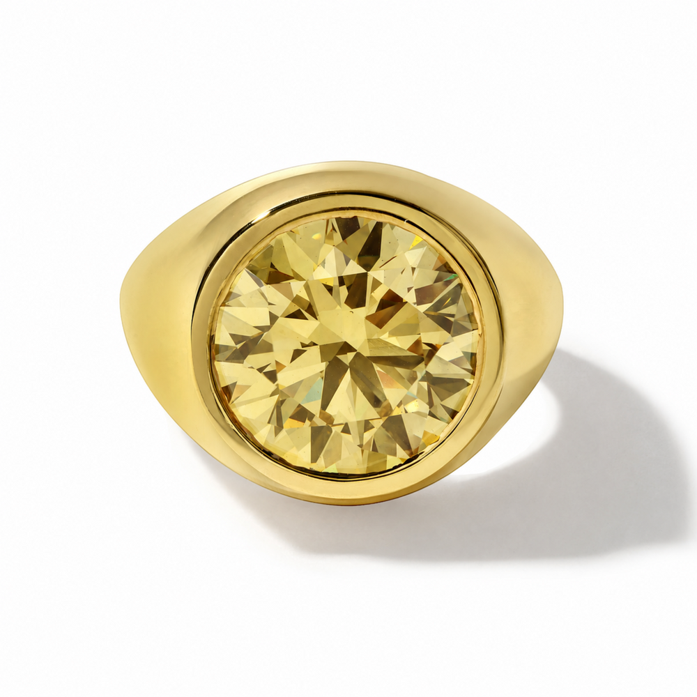 5ct Round Cut Yellow Lab Grown Diamond Ring Set in 18KT Yellow Gold