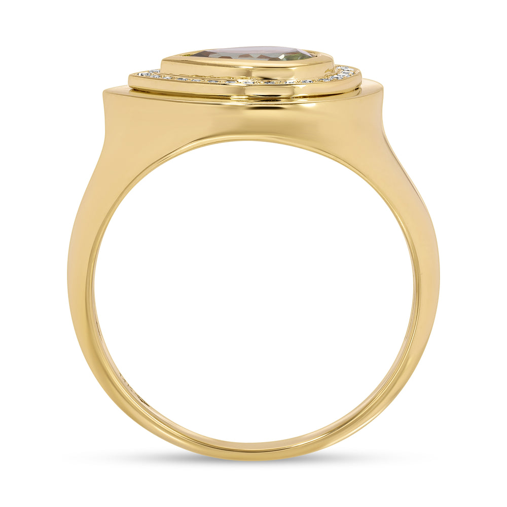 14KT Yellow Gold Pear Shaped Apple Tourmaline Diamond Cosmo Ring