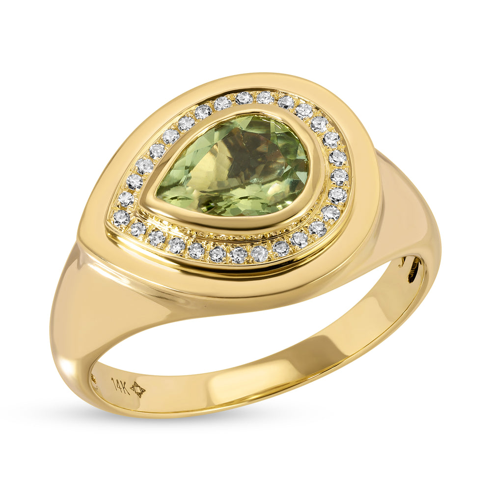 14KT Yellow Gold Pear Shaped Apple Tourmaline Diamond Cosmo Ring