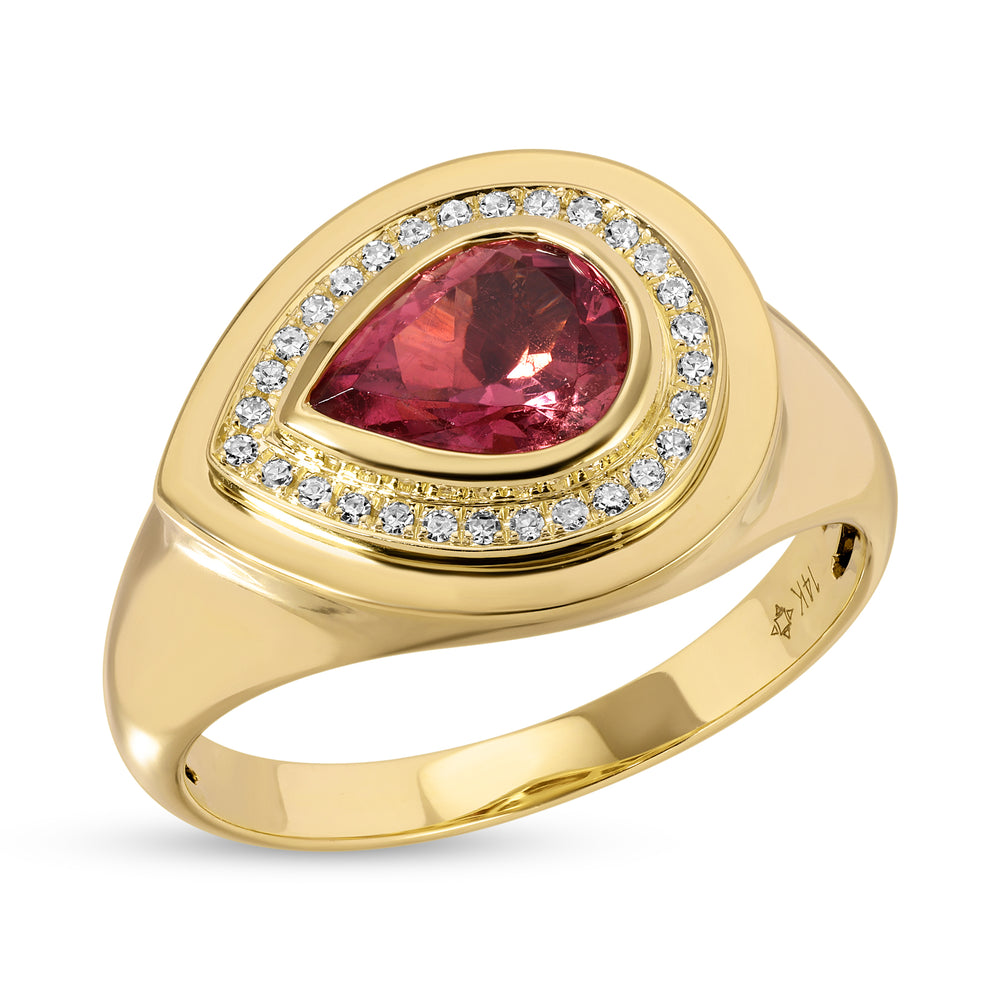14KT Yellow Gold Pear Shaped Tourmaline Diamond Wanda Ring