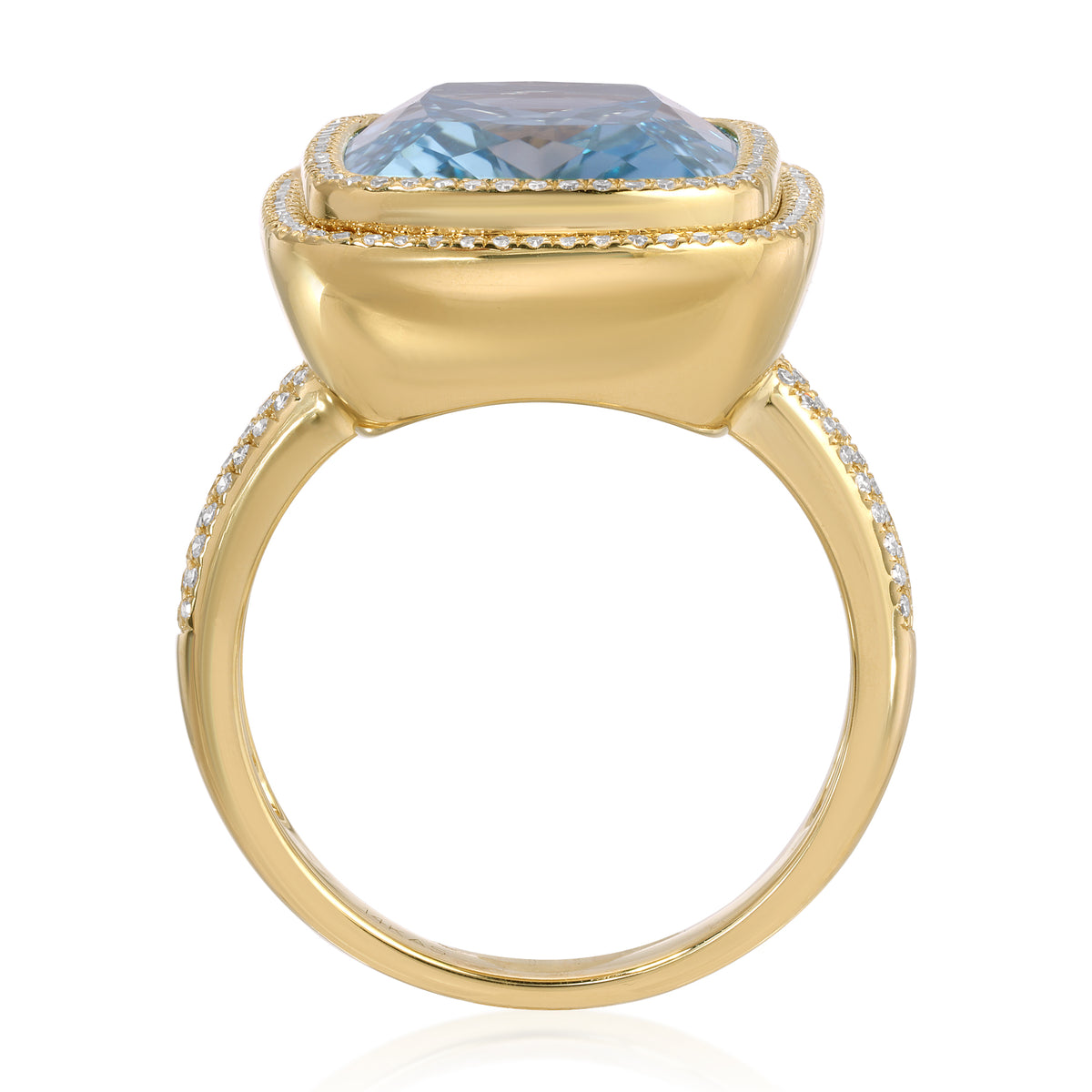 14KT Yellow Gold Blue Topaz Diamond Bleu Prism Ring