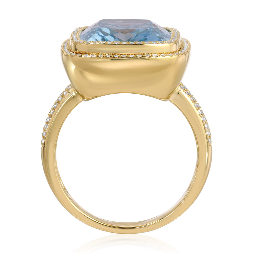 14KT Yellow Gold Blue Topaz Diamond Bleu Prism Ring