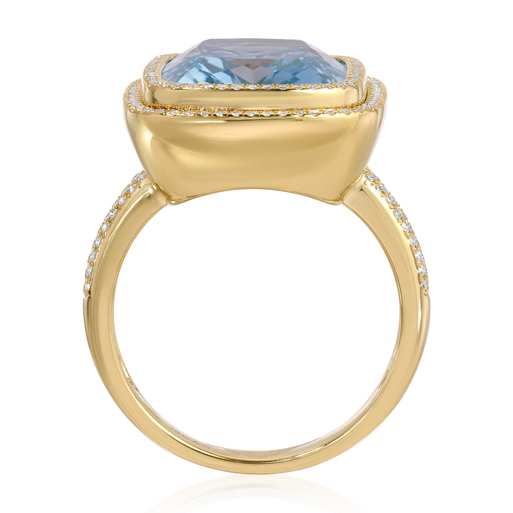 14KT Yellow Gold Blue Topaz Diamond Bleu Prism Ring