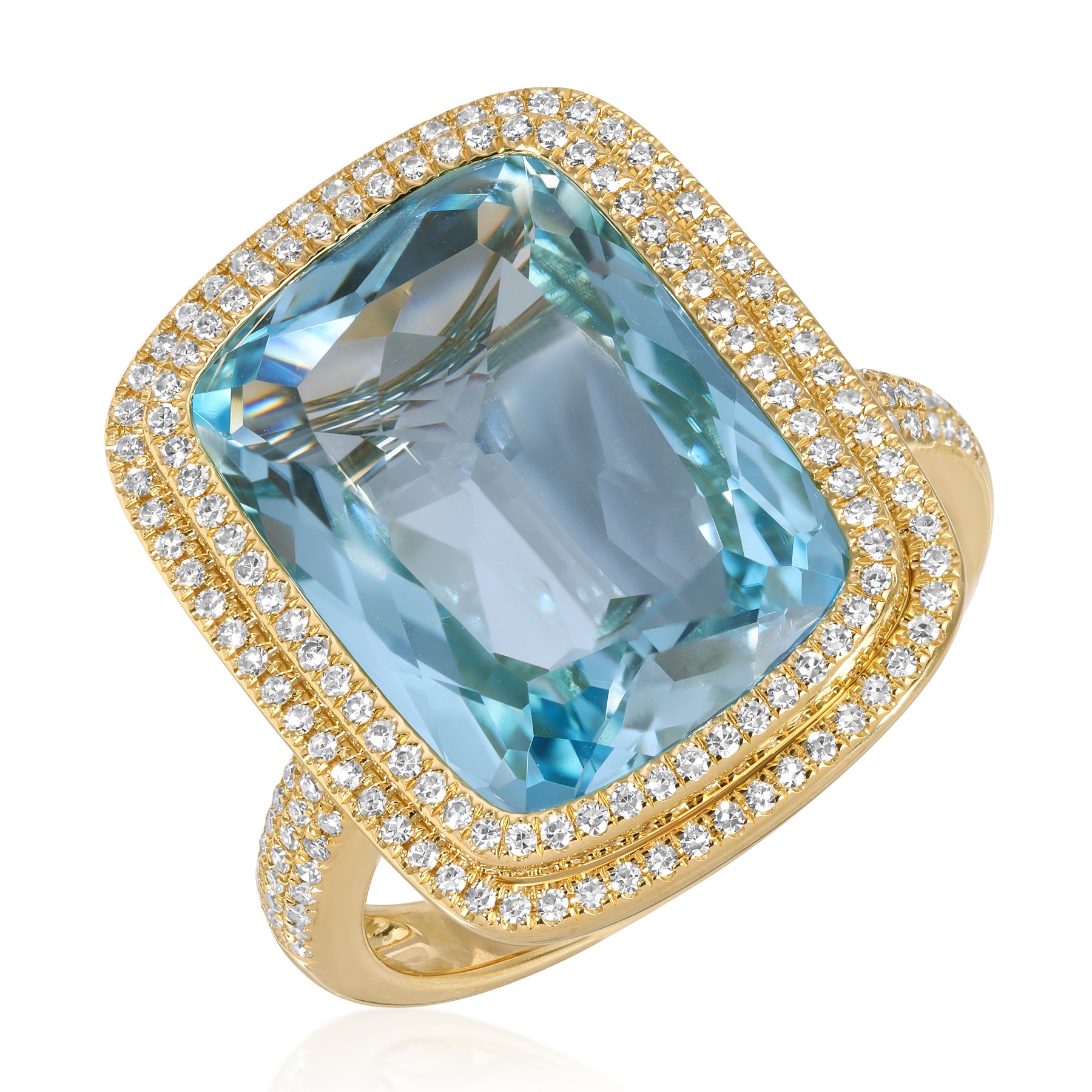 14KT Yellow Gold Blue Topaz Diamond Bleu Prism Ring