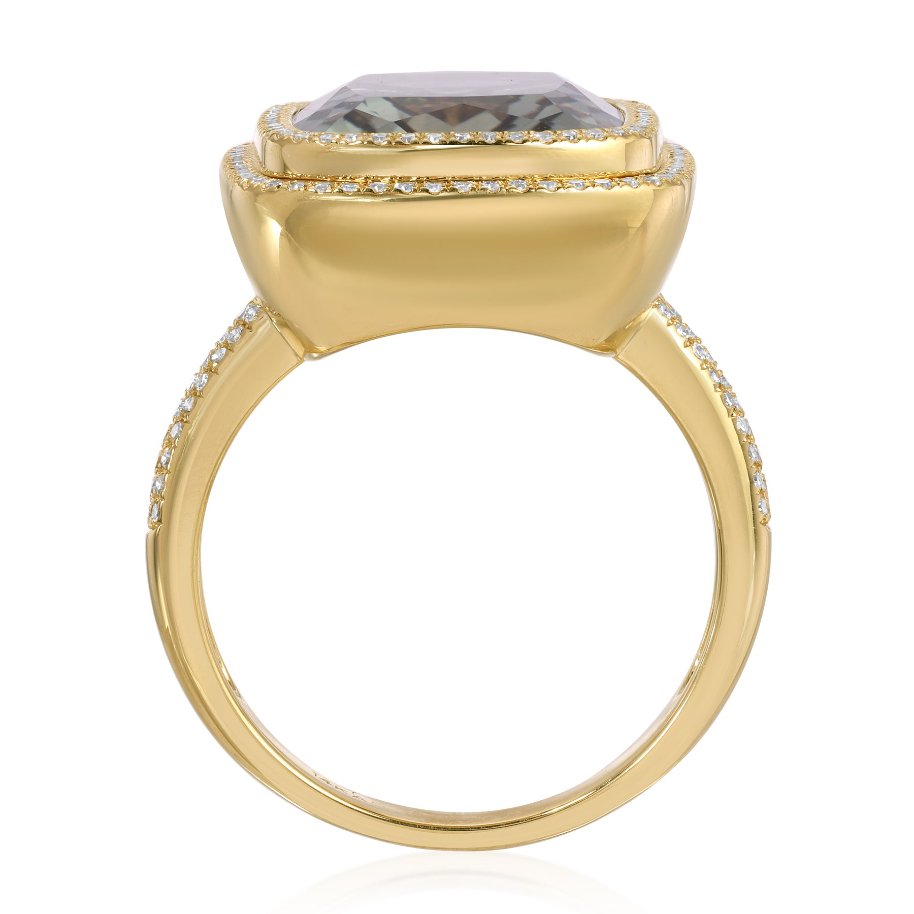 14KT Yellow Gold Green Amethyst Diamond Verte Prism Ring