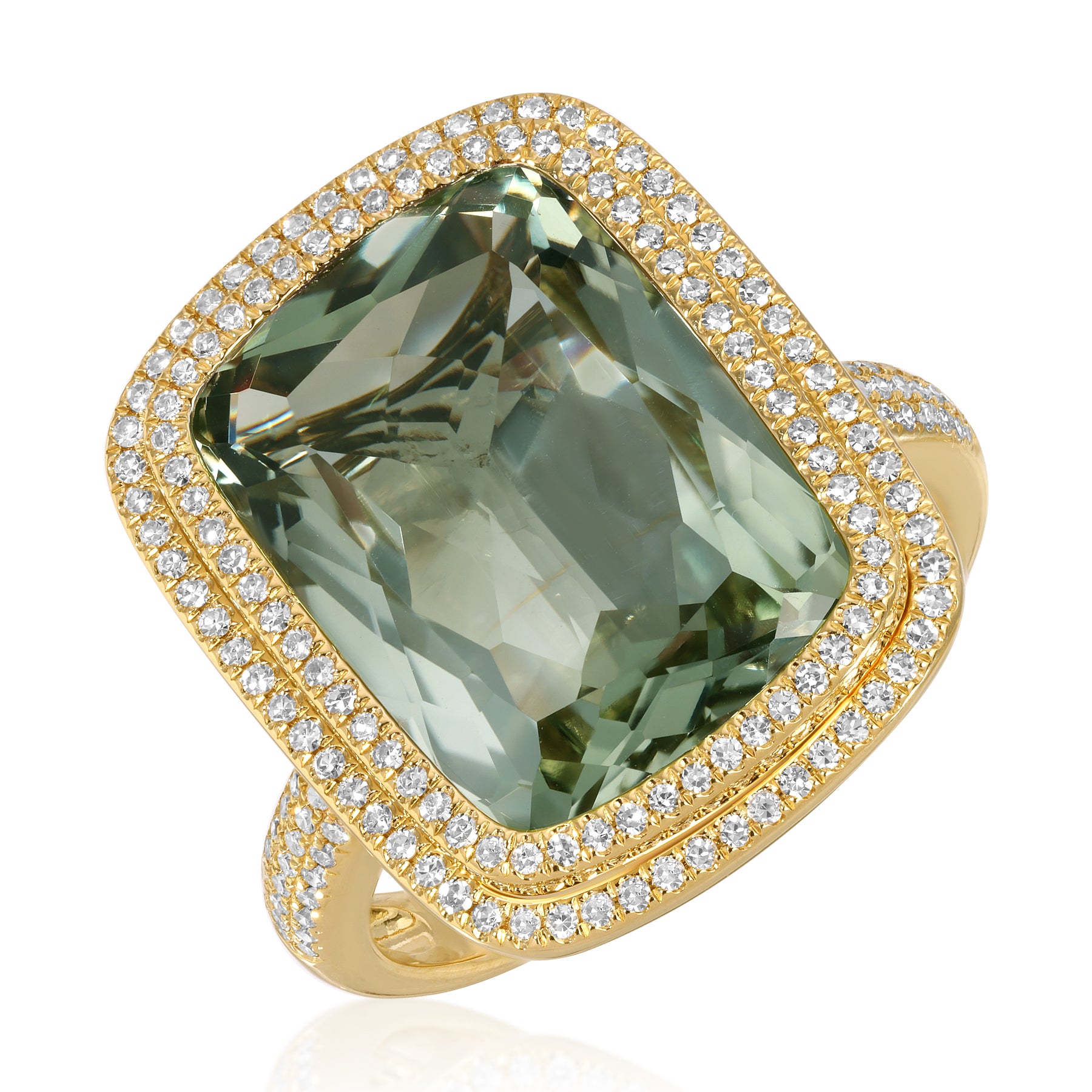 14KT Yellow Gold Green Amethyst Diamond Verte Prism Ring