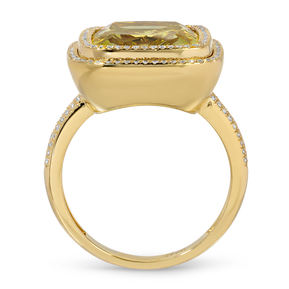 14KT Yellow Gold Lemon Quartz Diamond Canary Prism Ring