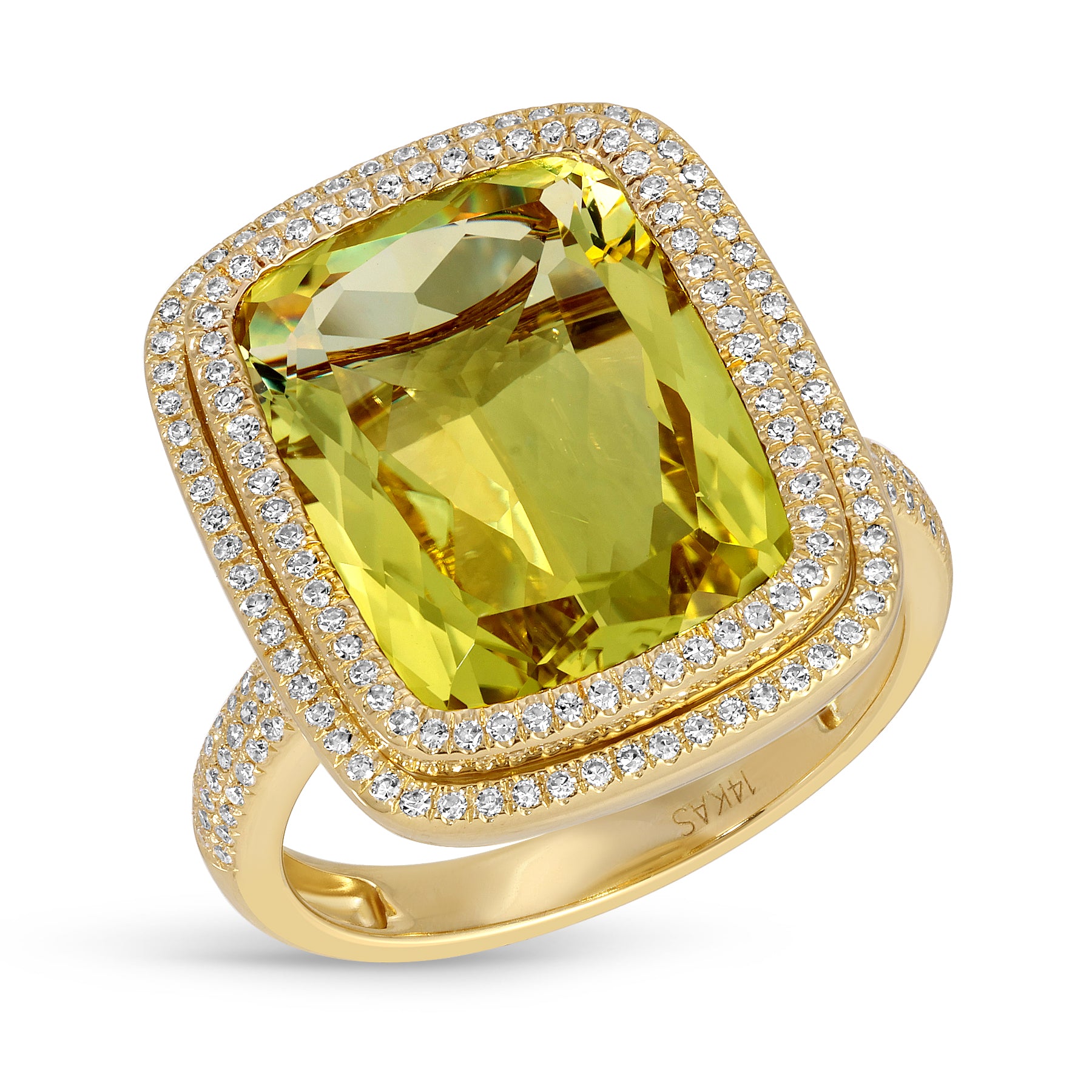 14KT Yellow Gold Lemon Quartz Diamond Canary Prism Ring
