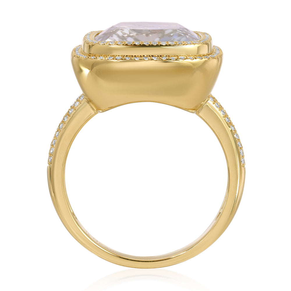 14KT Yellow Gold White Topaz Diamond Glace Prism Ring