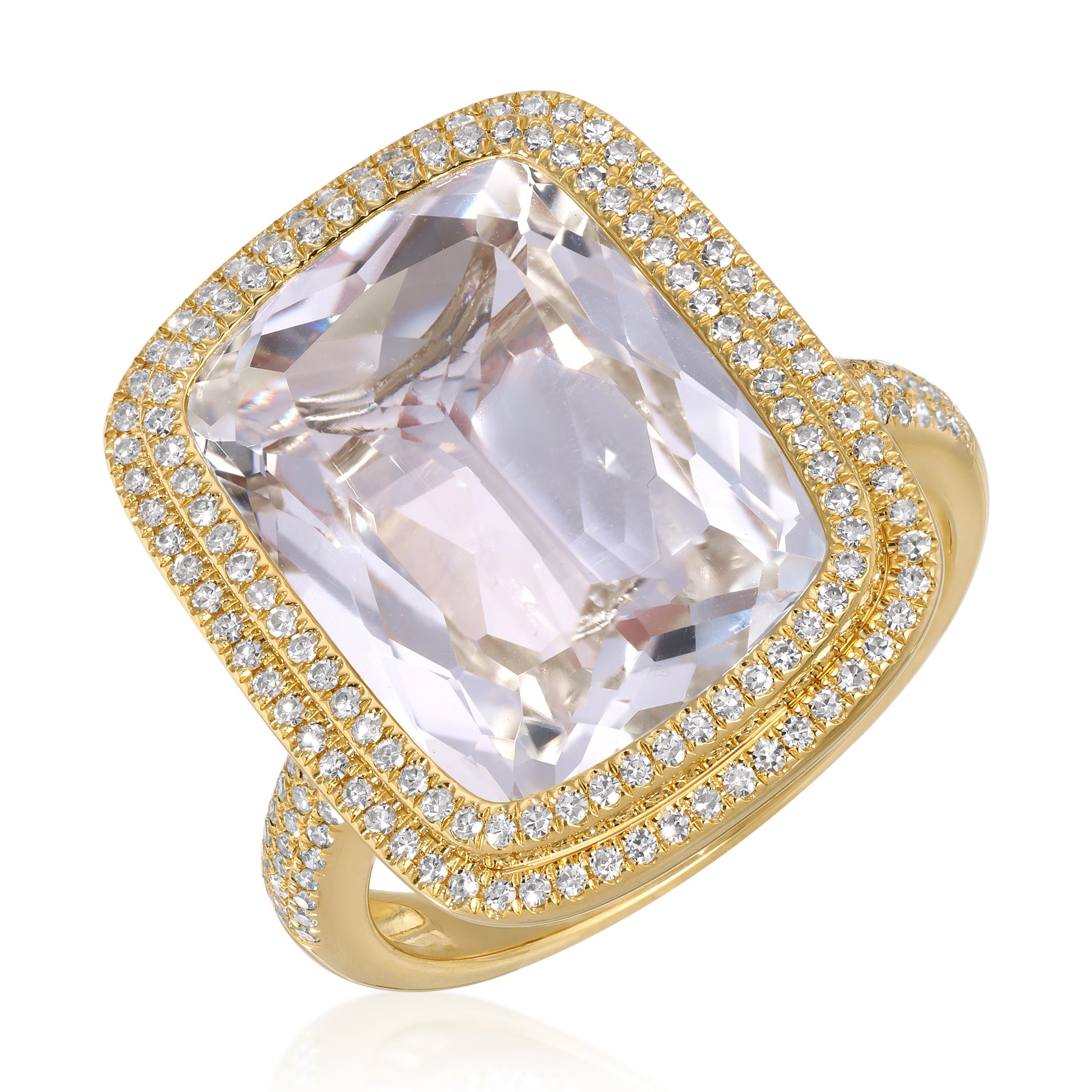 14KT Yellow Gold White Topaz Diamond Glace Prism Ring