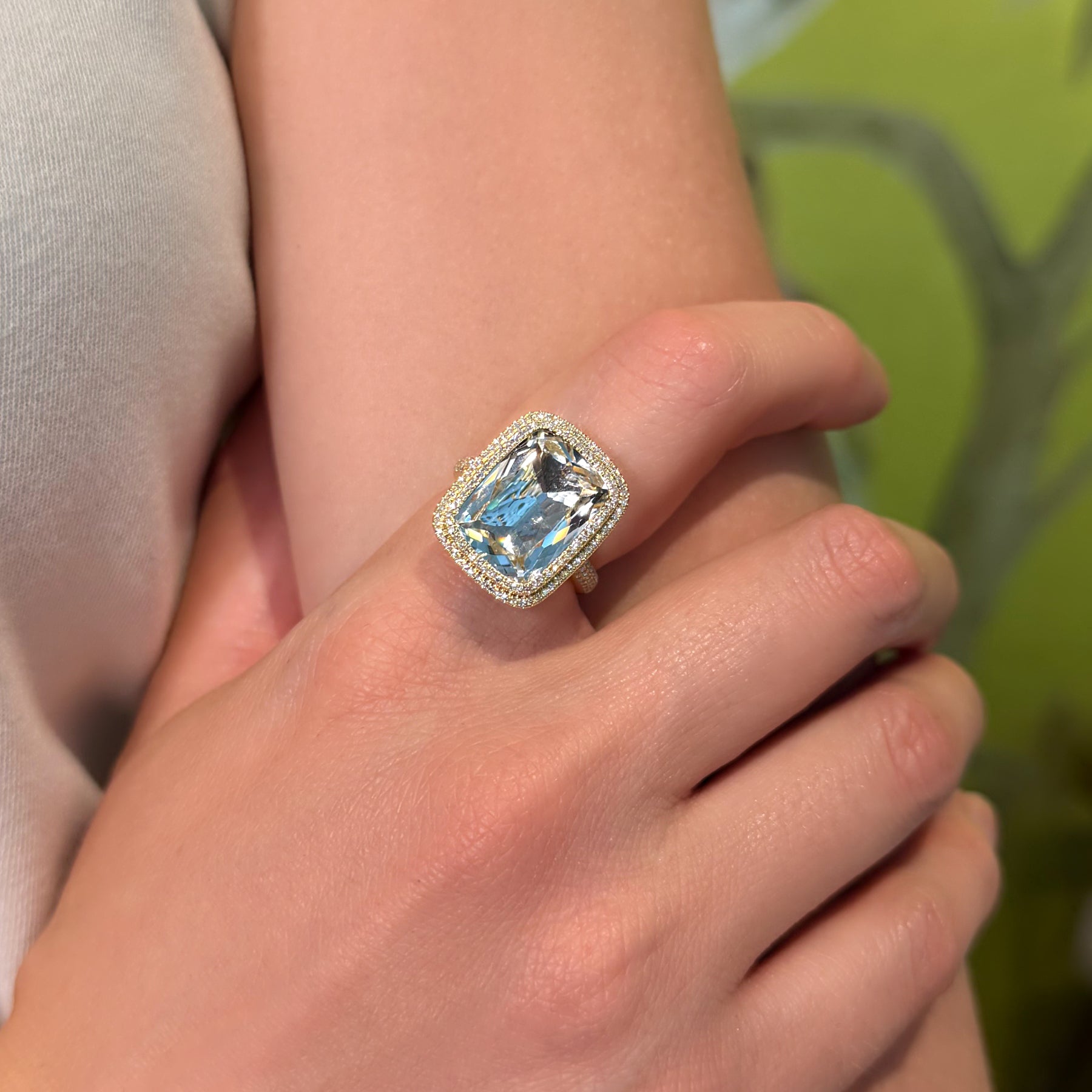 14KT Yellow Gold White Topaz Diamond Glace Prism Ring