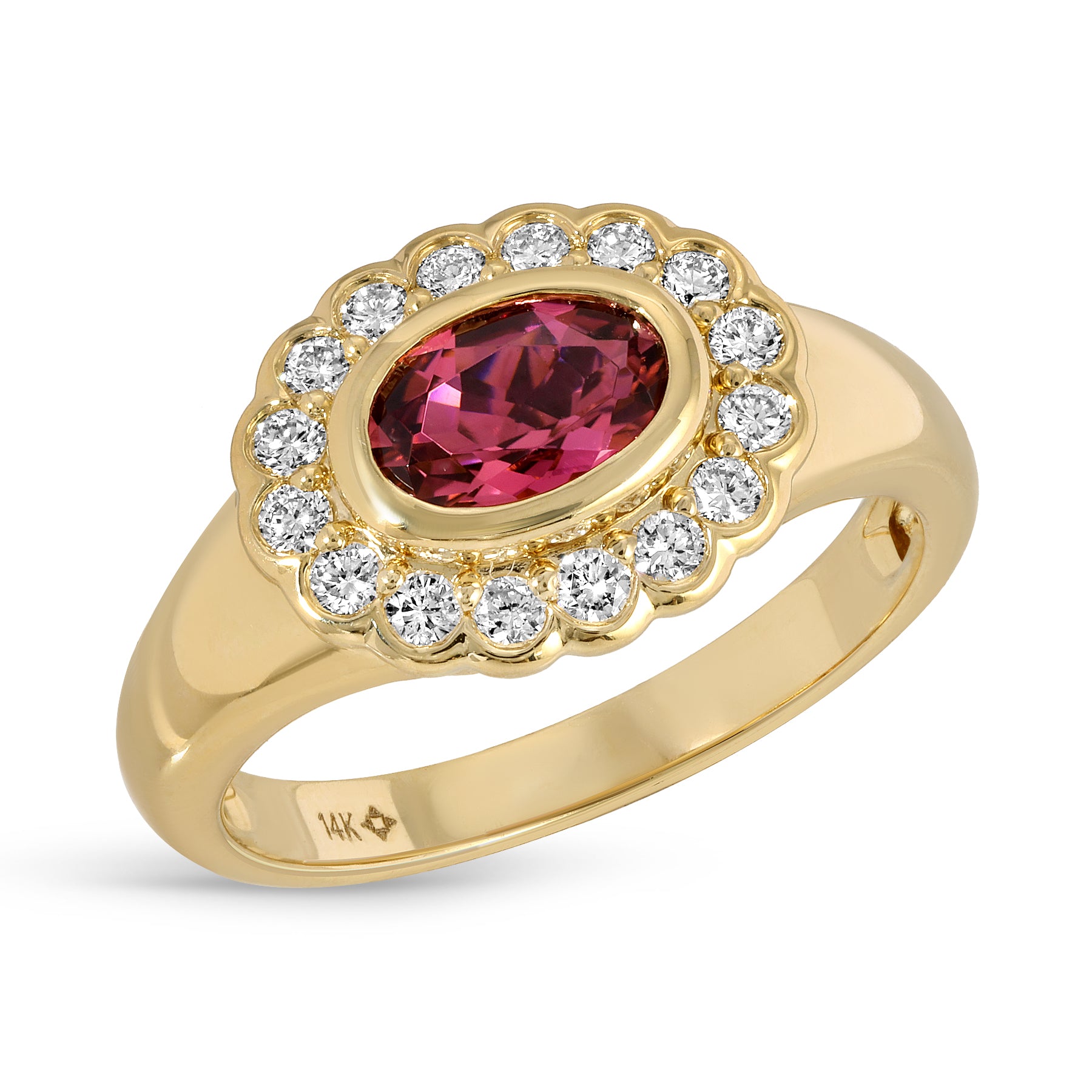 14KT Yellow Gold Tourmaline Diamond Daisy Pinkie Ring