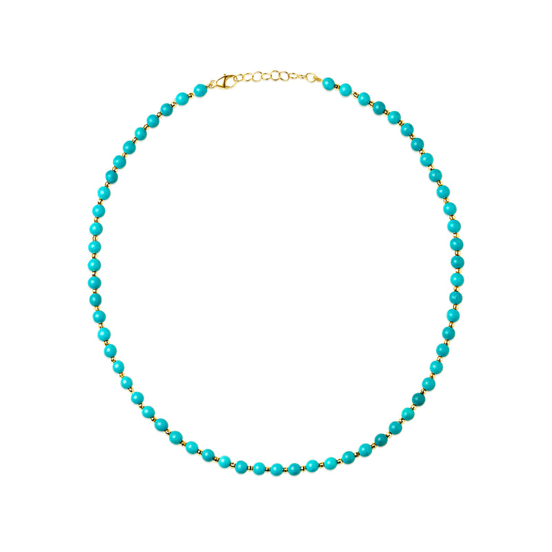 14KT Yellow Gold Turquoise Beaded Necklace