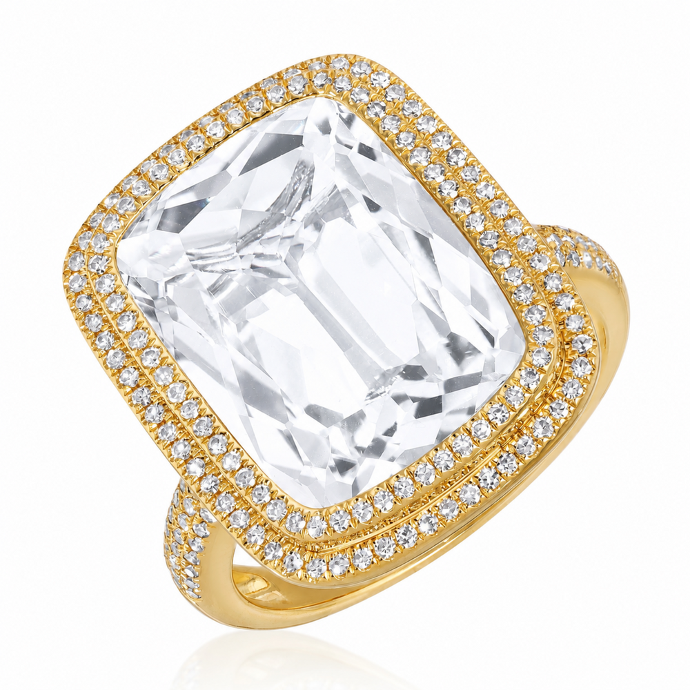 14KT Yellow Gold White Topaz Diamond Glace Prism Ring
