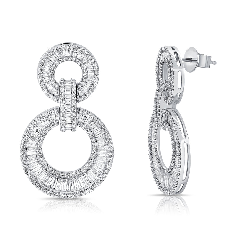 14KT White Gold Baguette Diamond Margot Chain Link Earrings