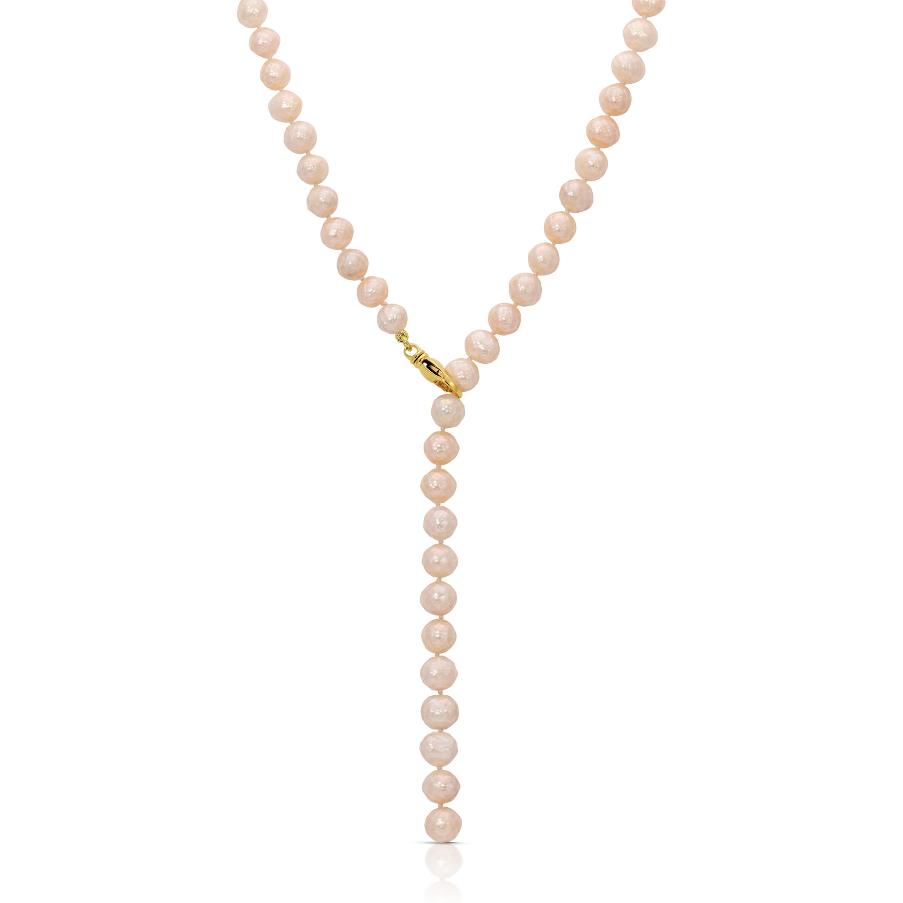Faceted Ivory Pink Pearl Lariat Necklace