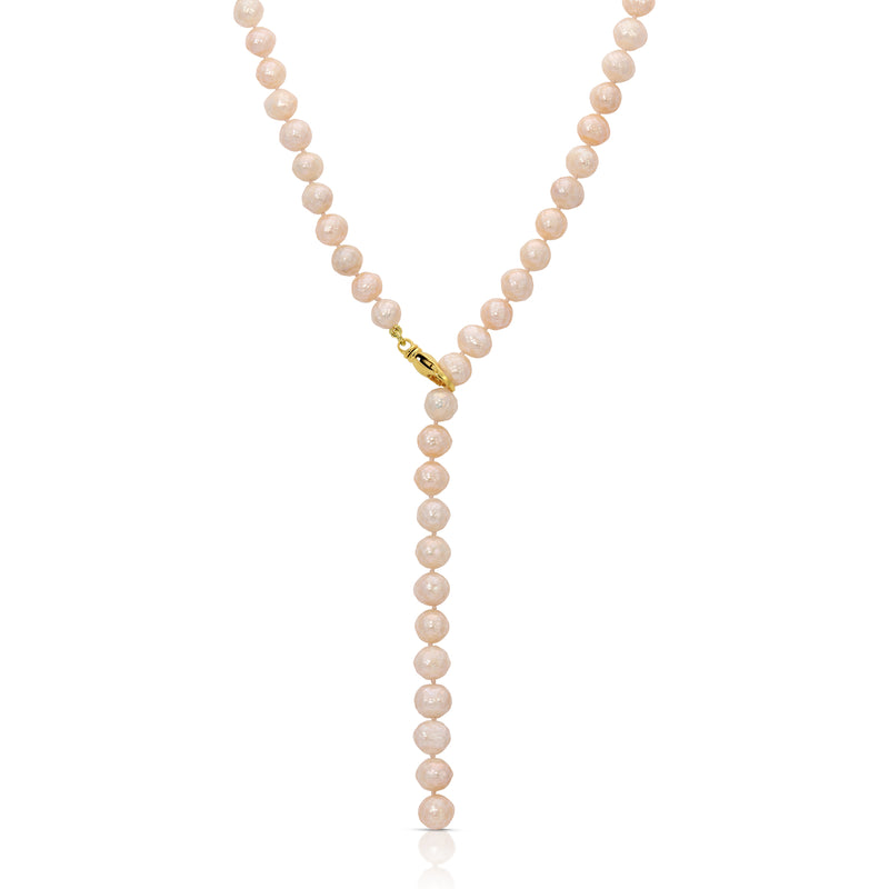 Faceted Ivory Pink Pearl Lariat Necklace