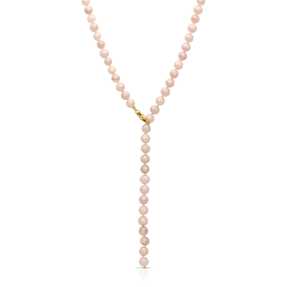 Faceted Rose Pink Pearl Lariat Necklace