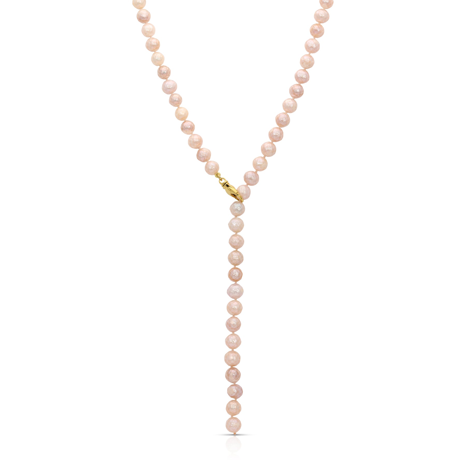 Faceted Rose Pink Pearl Lariat Necklace
