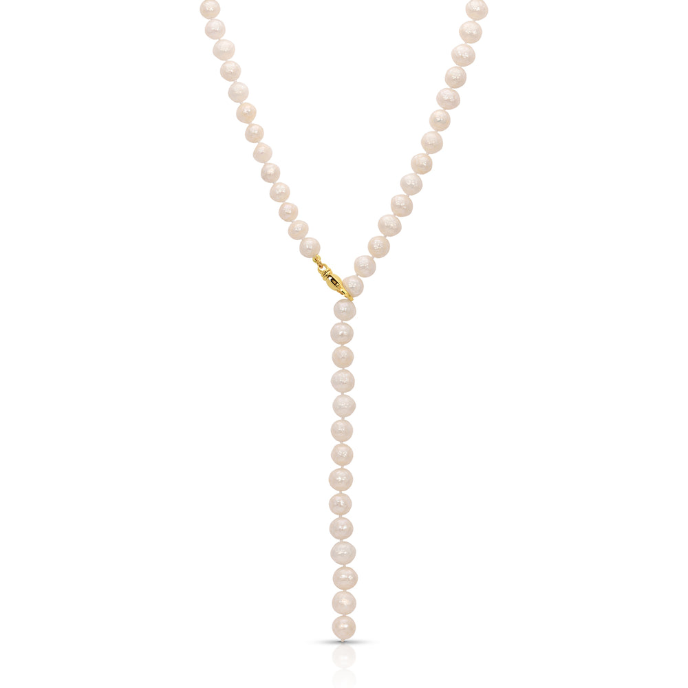Faceted White Pearl Lariat Necklace
