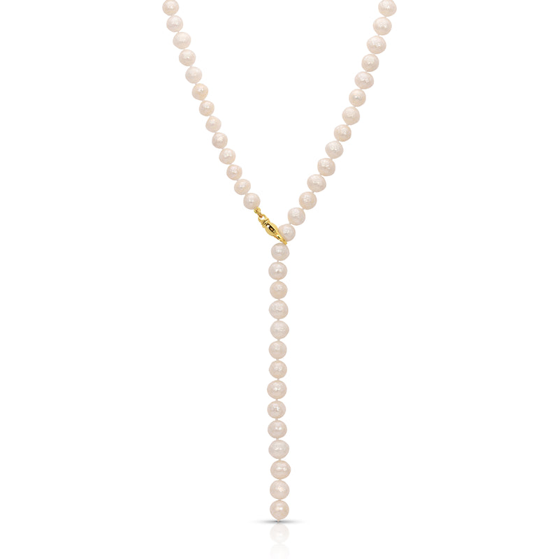 Faceted White Pearl Lariat Necklace