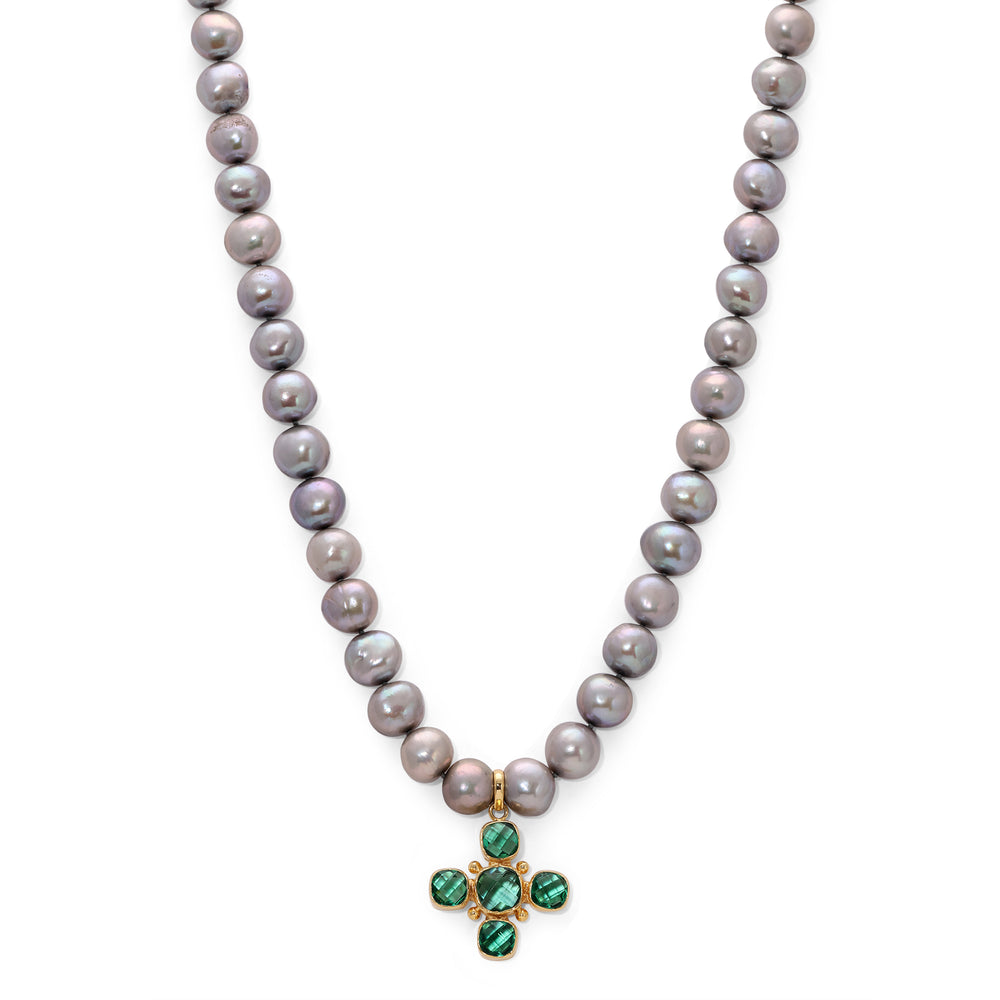 Grey Pearl Green Apatite Cross Necklace