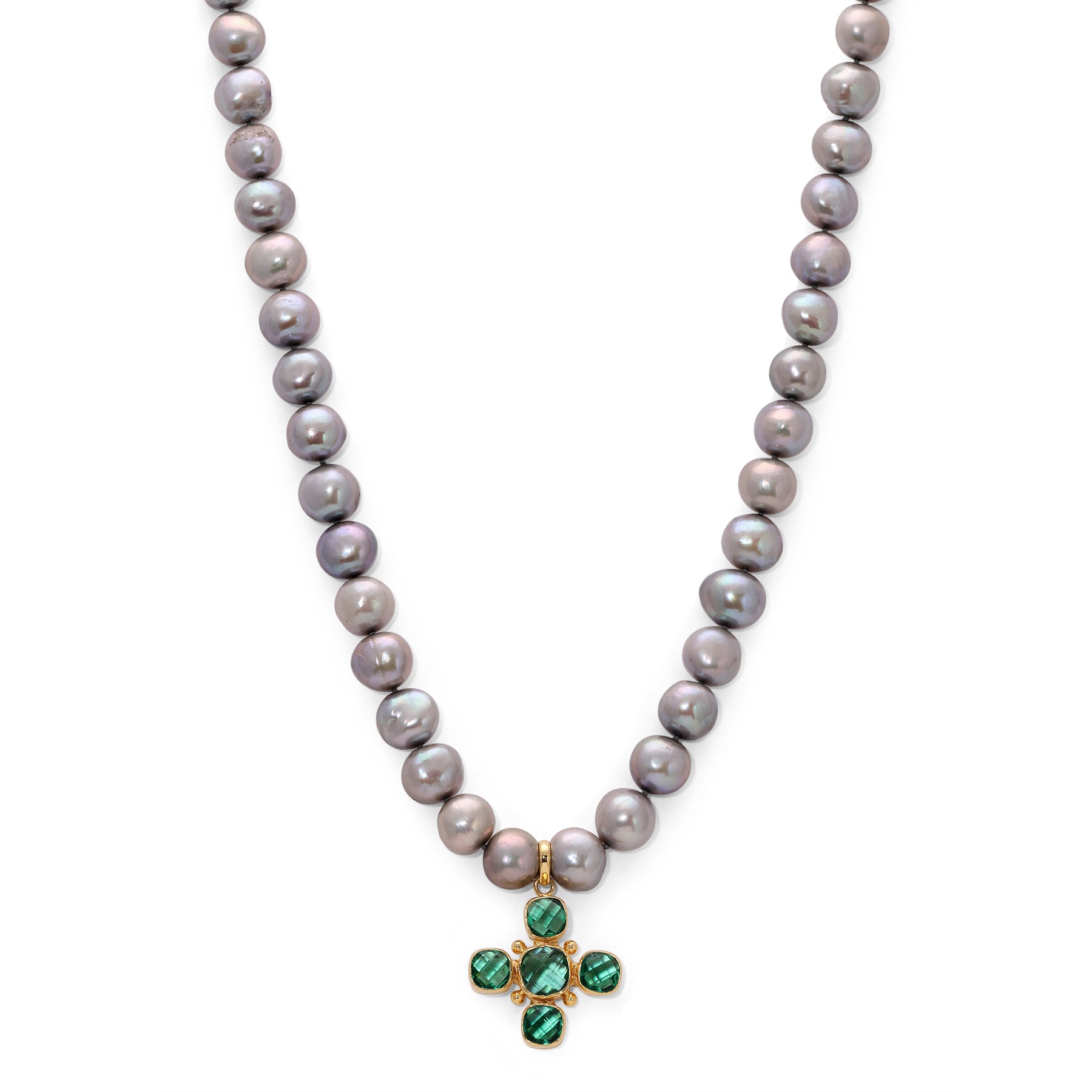 Grey Pearl Green Apatite Cross Necklace