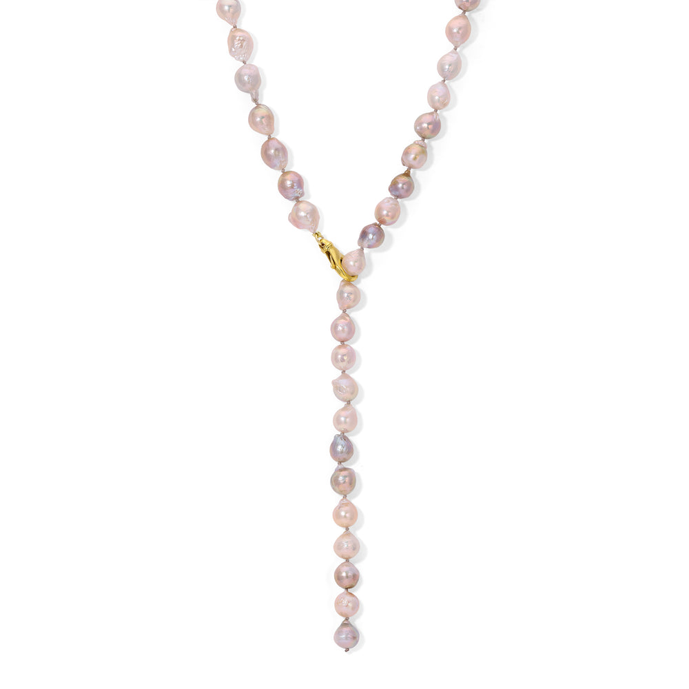13mm Golden Pink Pearl Lariat Necklace