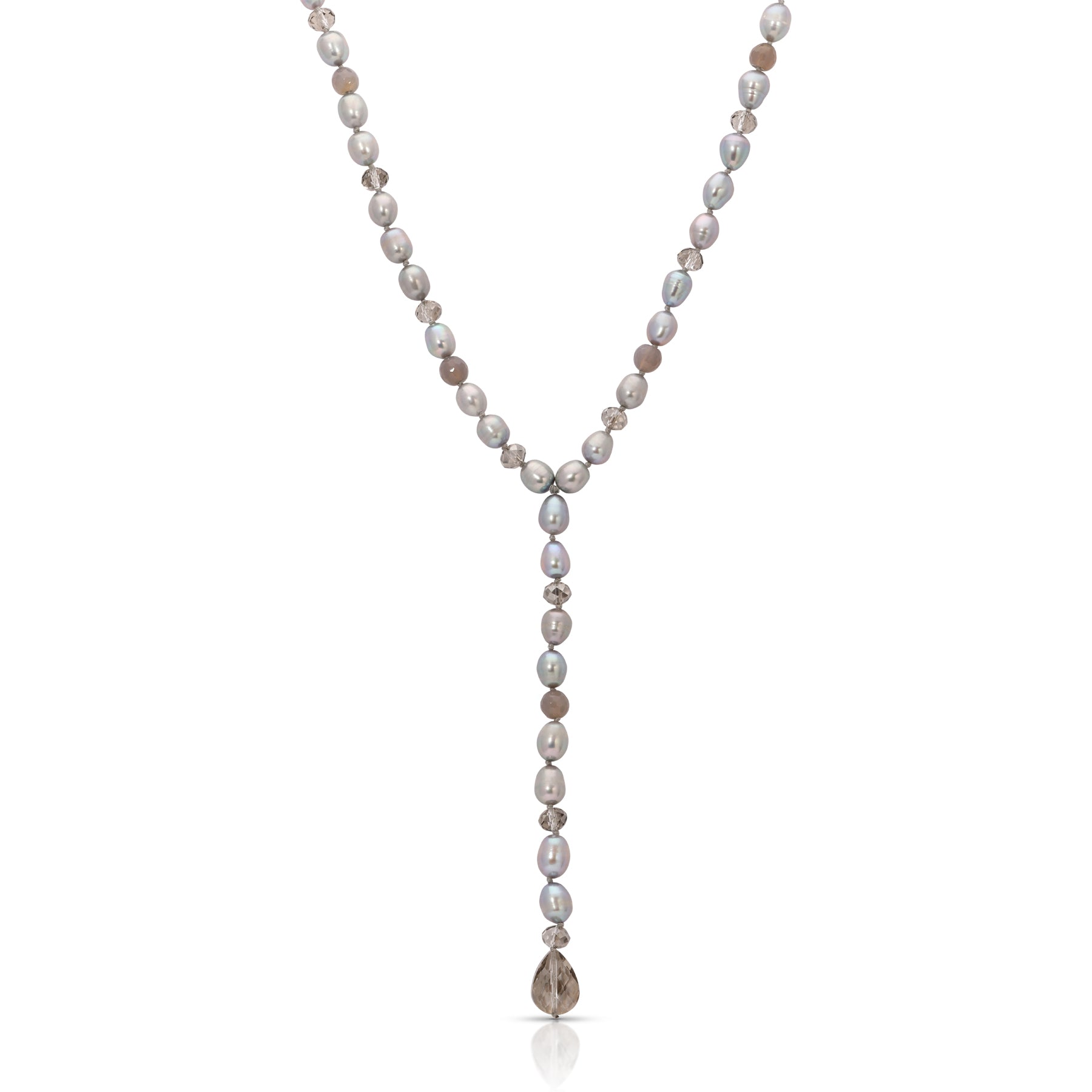 Grey Freshwater Pearl Faceted Chalcedony Crystal Lucia Lariat Necklace