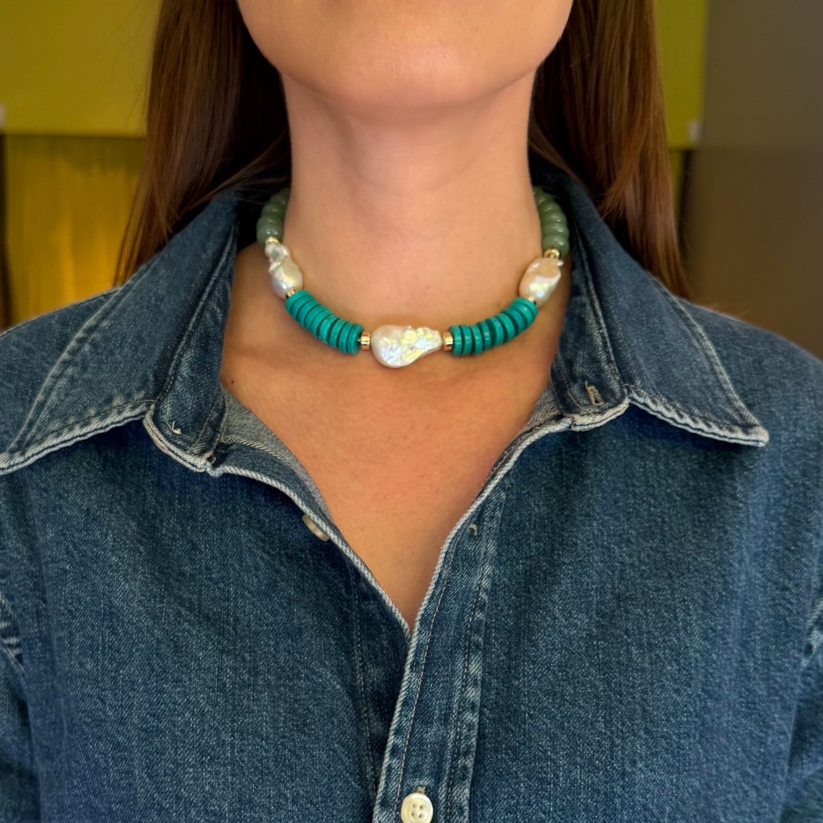 Turquoise Amazonite Baroque Pearl Sacha Necklace