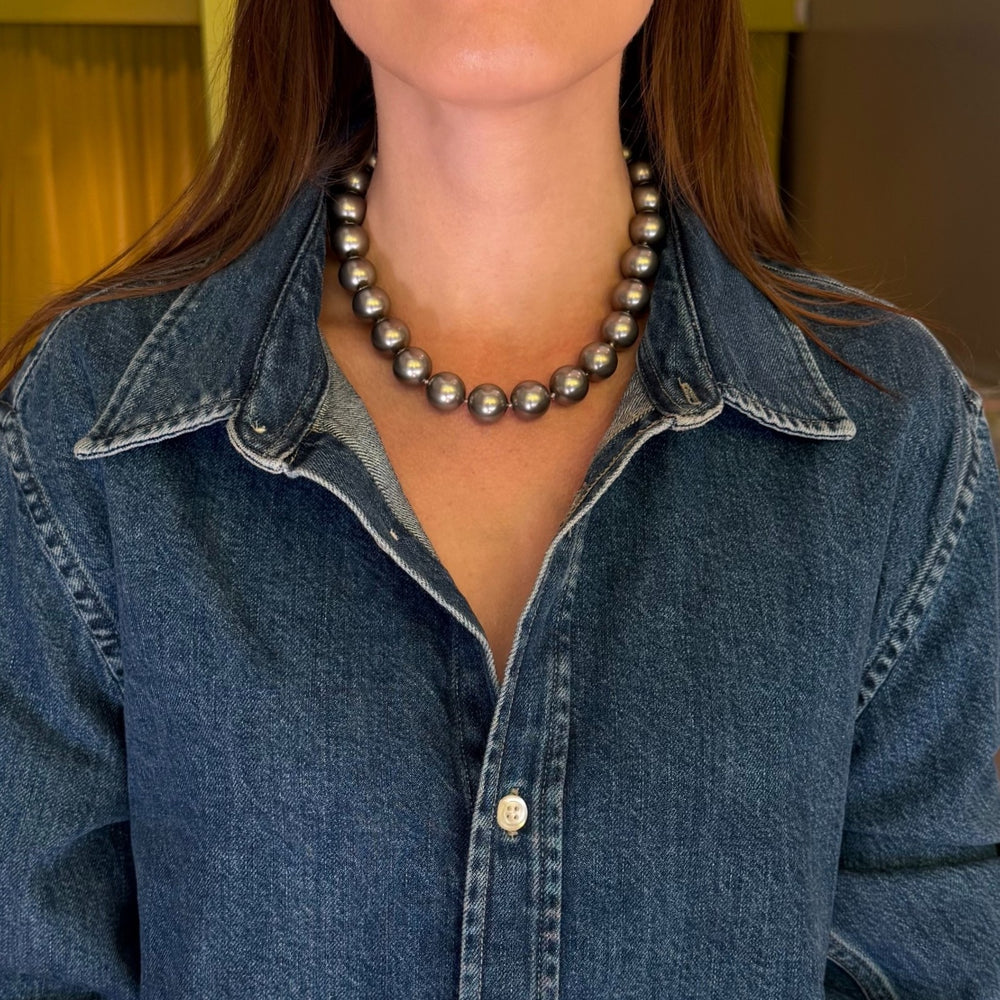 14mm Dark Grey Shell Pearl Necklace