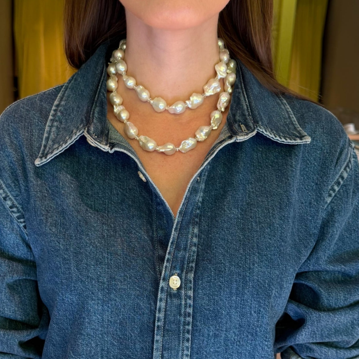 White Baroque Pearl Faceted Aquamarine Necklace