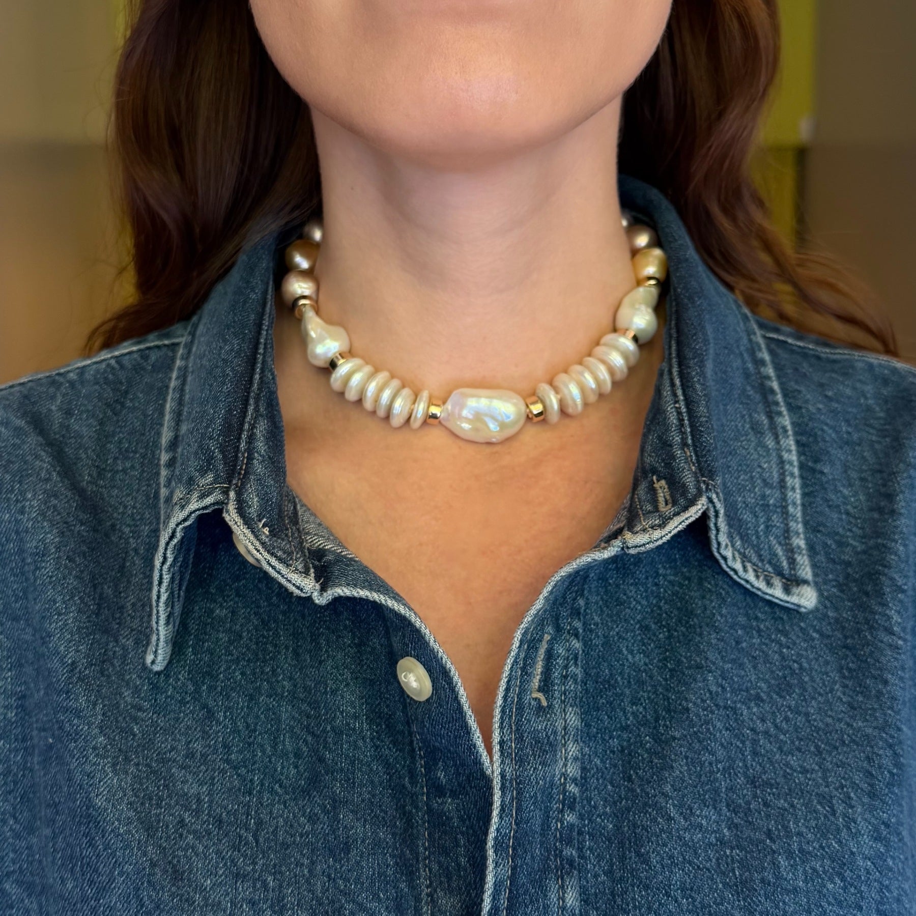 Pink Pearl White Baroque Pearl White Coin Pearl Ivy Necklace
