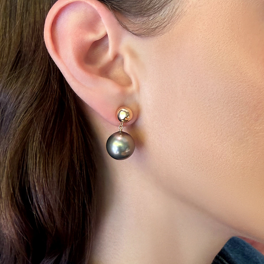14mm Dark Grey Shell Pearl Drop Earrings