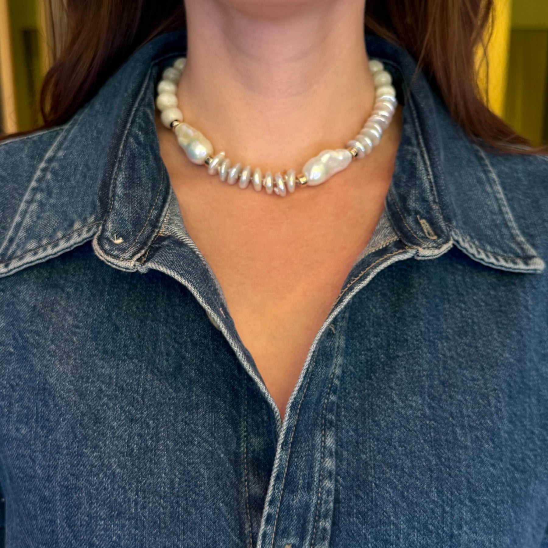 Grey Coin Pearl Baroque Pearl Moonstone Kristin Necklace