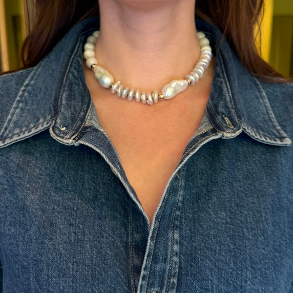 Grey Coin Pearl Baroque Pearl Moonstone Kristin Necklace