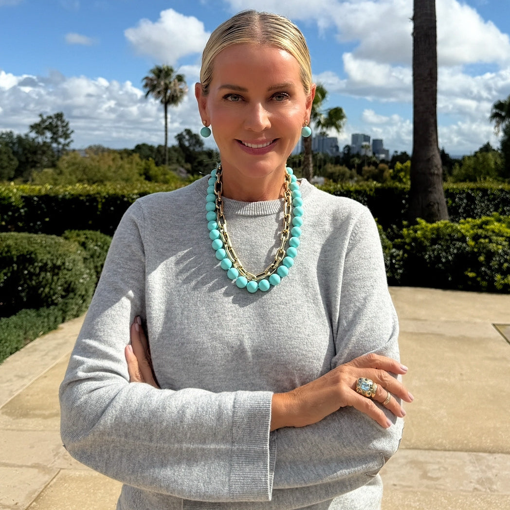Anne Sisteron wearing Large Persian Blue Drop Earrings