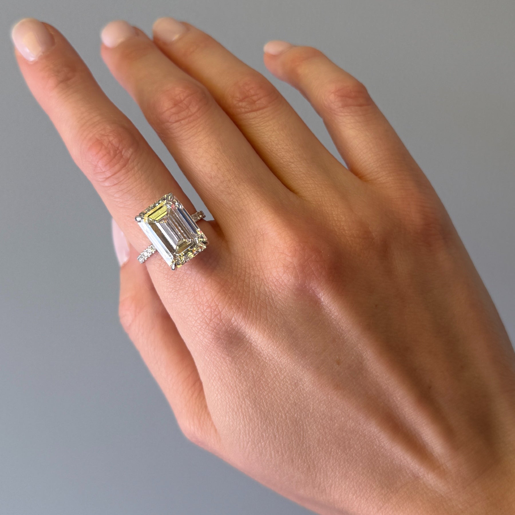 12.46ct Emerald Cut Lab Grown Diamond Ring Set in 18KT White Gold