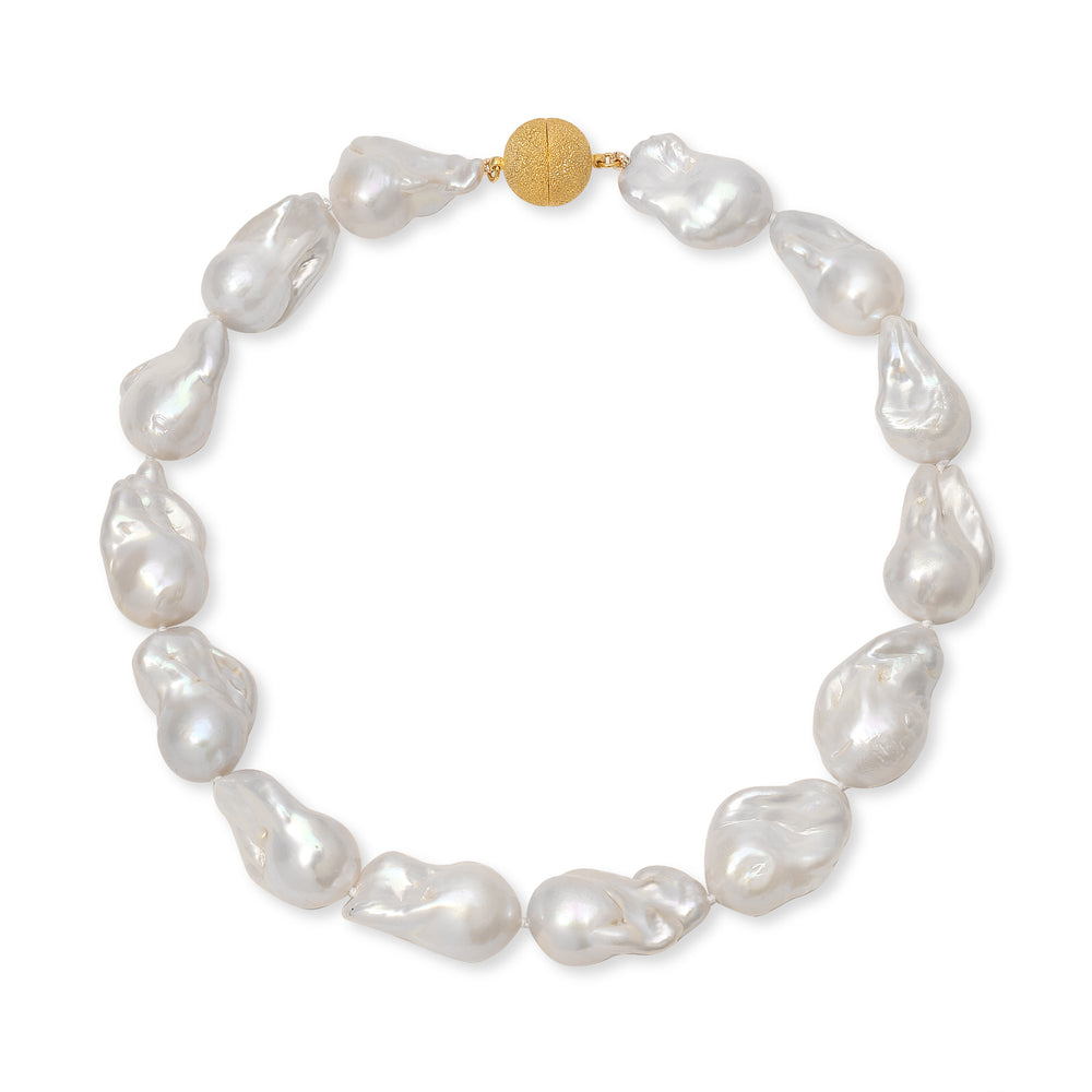 15.5" Large White Baroque Freshwater Pearl Necklace