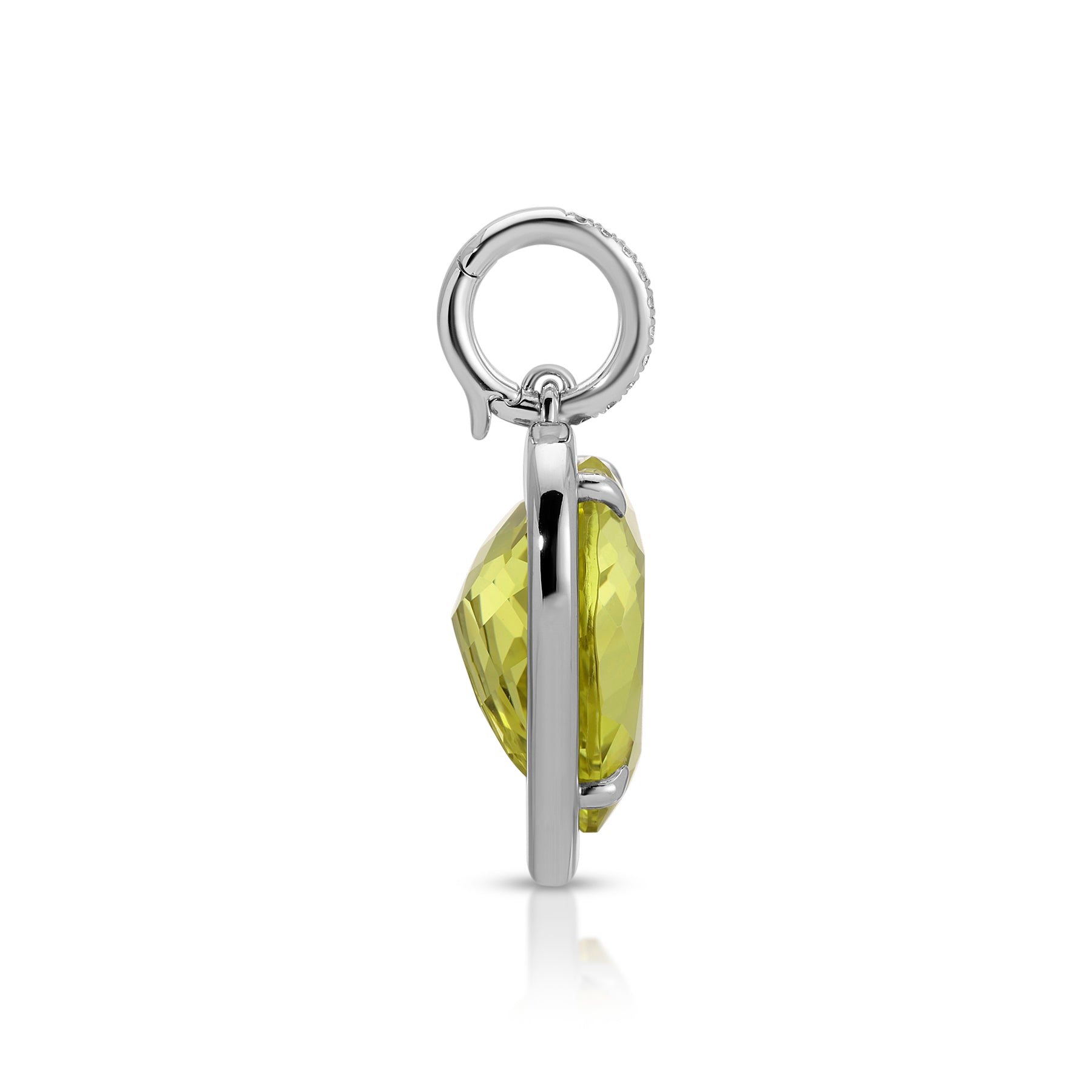 14KT White Gold Lemon Quartz Diamond Heart Charm